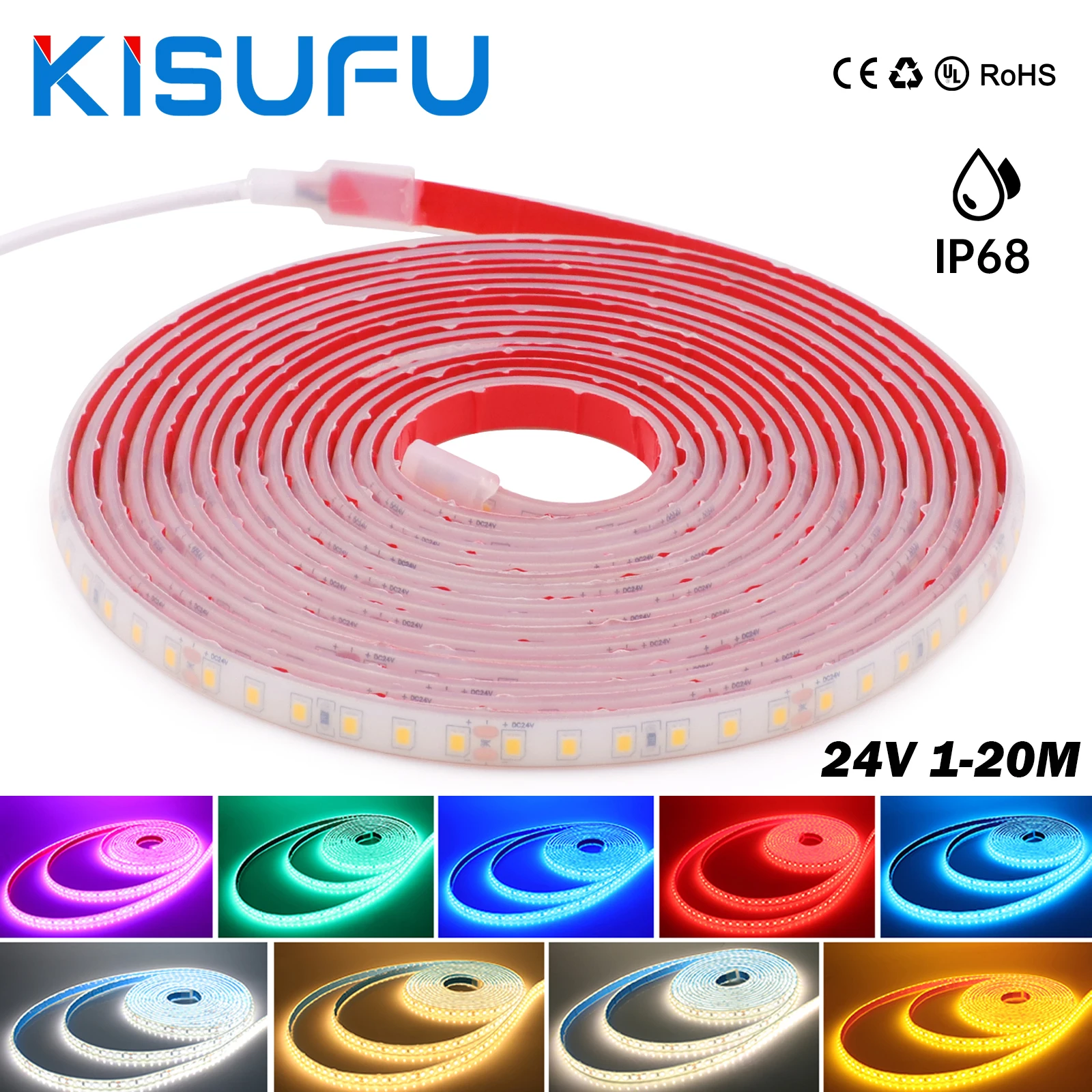 IP68 Waterproof LED Strip Light 24V 0.5M 5M 10M 15M 20M 2835 120Led/M 3000K 4000K 6000K Outdoor Ribbon Rope LED Light 9 Colors
