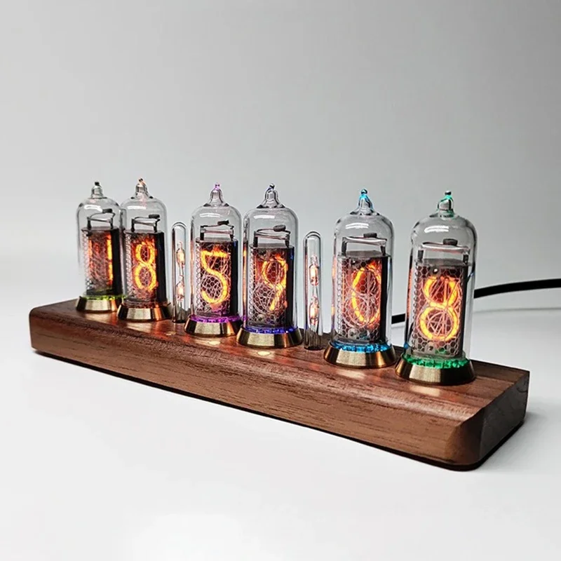 Personalized Nixie Tube Clock Vacuum-tube 100-240V DIY Glow Tube Clocks 6 Bit Wood Vintage Table Decoration & Accessories Gifts