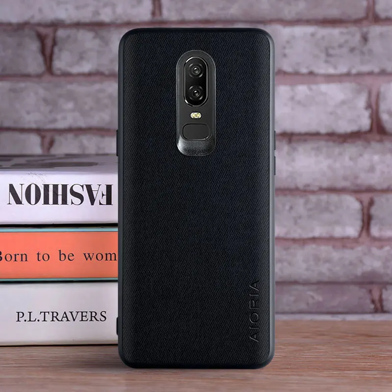 Textile Leather Case for Oneplus 6 soft TPU with back hard PC material camera protection design cover