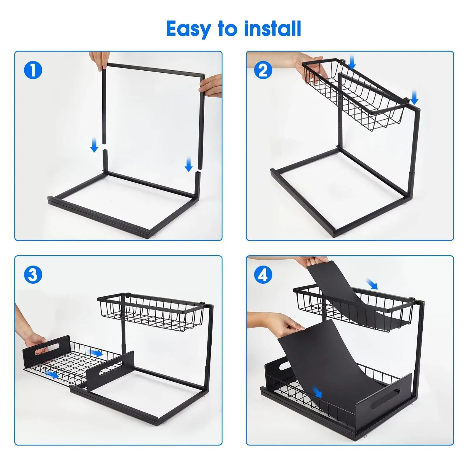 Under Sink 2 Tier Sliding Cabinet Basket Organizer Drawer Pull Out Cabinet Multi-Purpose  Sink Organizer for Bathroom Kitchen