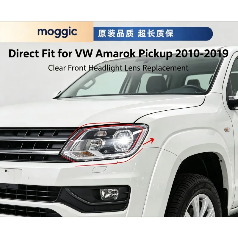 Moggic Headlight Lens Clear PC Cover For  Amarok 2010-2019 Pickup Front Headlamp Replacement Shell