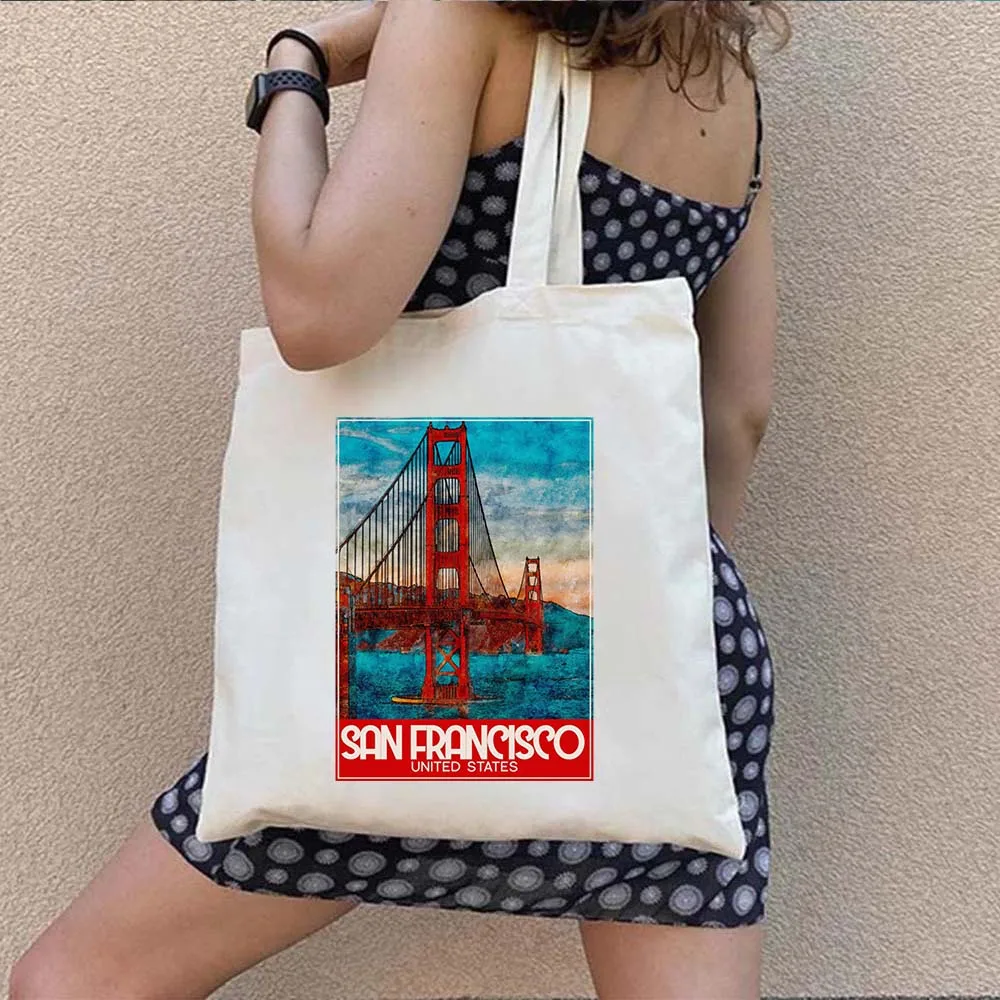 Filadelfia Pisa Porto Portofino Poznan Quebec Roma Riomaggiore Pittura San Francisco Seattle Shopper Canvas Tote Bag Borse