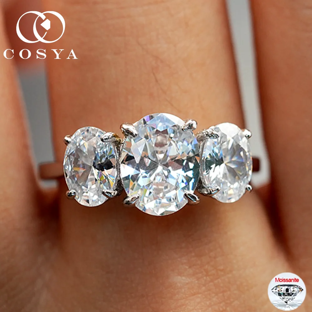 

COSYA 2CT/4CT Кольцо с 3 камнями овальной огранки для женщин, 100% серебро 925 пробы, сверкающее D-цветное лабораторное бриллиантовое кольцо, свадебные ювелирные украшения