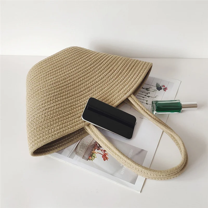 N09R Fashion Retro Cotton Rope Woven Straw Bag Capacity High-End Sense Tote Women for Travel, Holiday, Shopping, Party