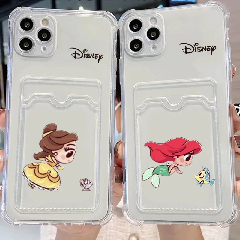 Disney Princess Cute Kawaii For iPhone 15 14 13 12 11 XS XR X 8 7 Pro Max Plus Mini Photo Card Bag Transparent Cover Phone Case