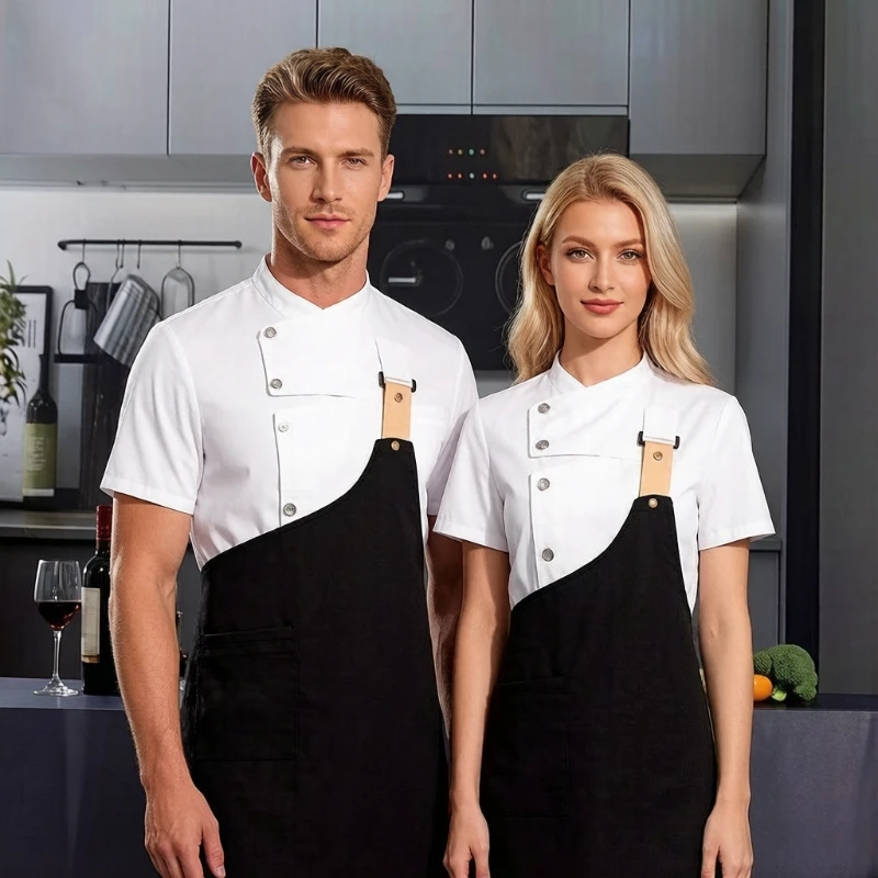 Kochuniform-Set Jacke Schürze Herren Damen Restaurant Küche Koch Kellner Oberteil & Schürze