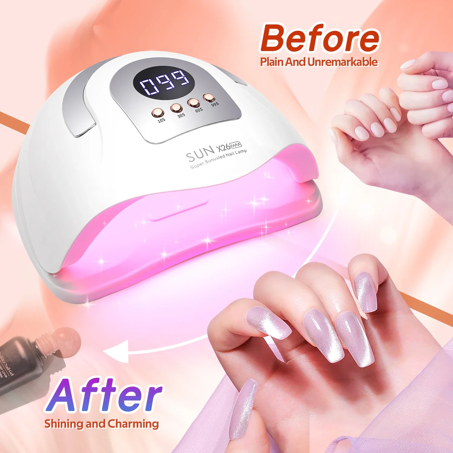 380W UV Nail Lamp 81 LEDs Nail Dryer with Handle Design Quick-drying Manicure Lamp for Curing All Nails Gel Nail Art Tools