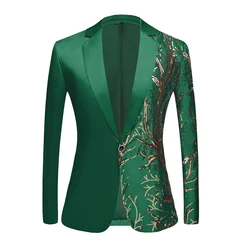 Chaqueta de traje de lentejuelas verdes brillantes para hombre, cuello de Chal, un botón, esmoquin brillante, Blazers para hombre, fiesta de graduación, disfraz de club nocturno