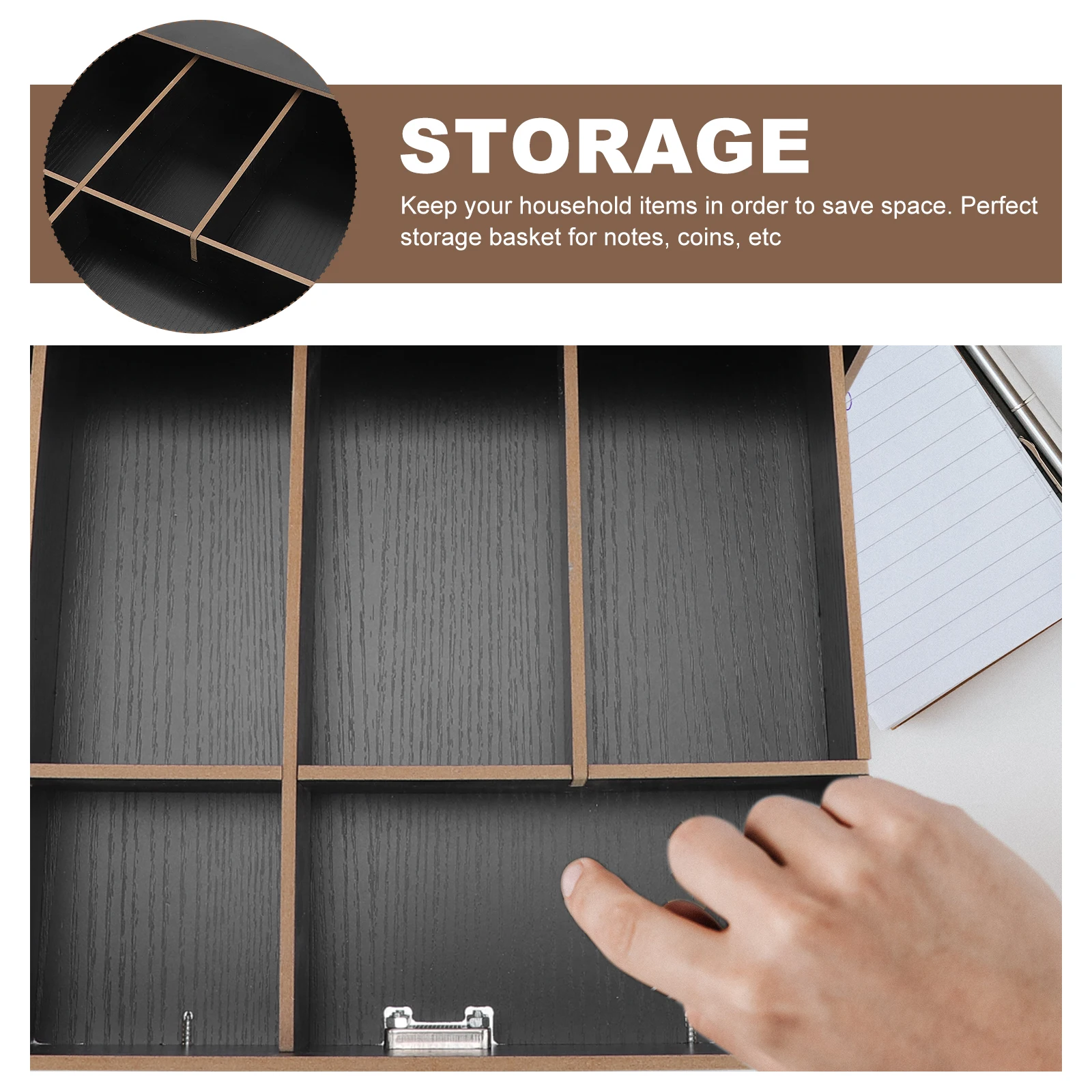 

Change Storage Box Cash Register Insert Tray Organizer Drawer Money Wooden for Bills