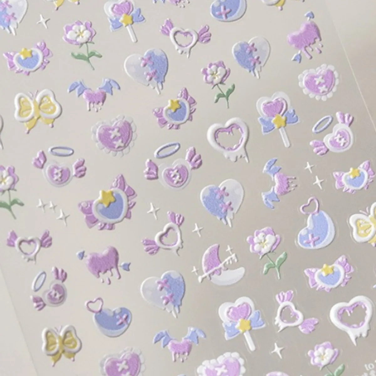 1pcs 5D Kawaii Japanese Pink Purple Heart Nail Art Stickers Cartoon White Hollow Love Decal DIY Manicure Decorations Accessories