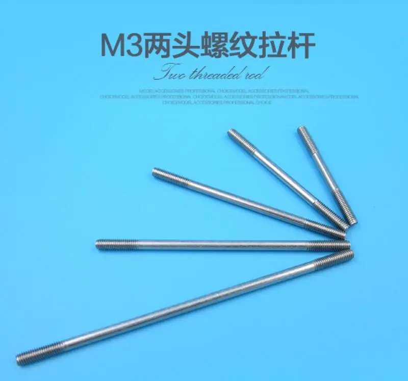 10pcs Stainless Steel Push Rods M3 L25/30/35/40/45/50/55/60/65/75/85/95/100/110/120/130/140mm Connecting Rods Thread Length 10mm