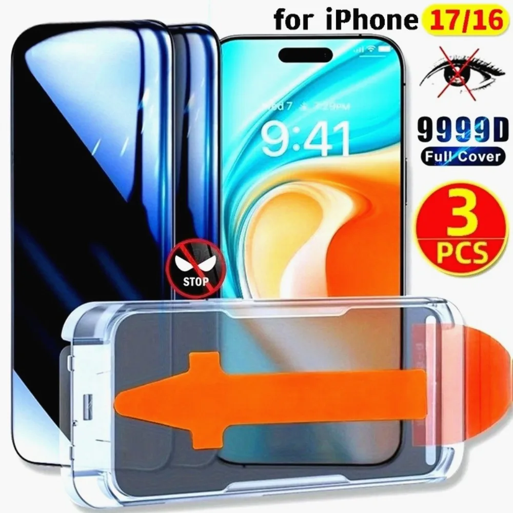

3 шт. антишпионская полноэкранная защита для iPhone 17 16 15 14 Pro Max 17 Air 16e 13 12 11 Pro 15 14 Plus XR XS легко установить стекло