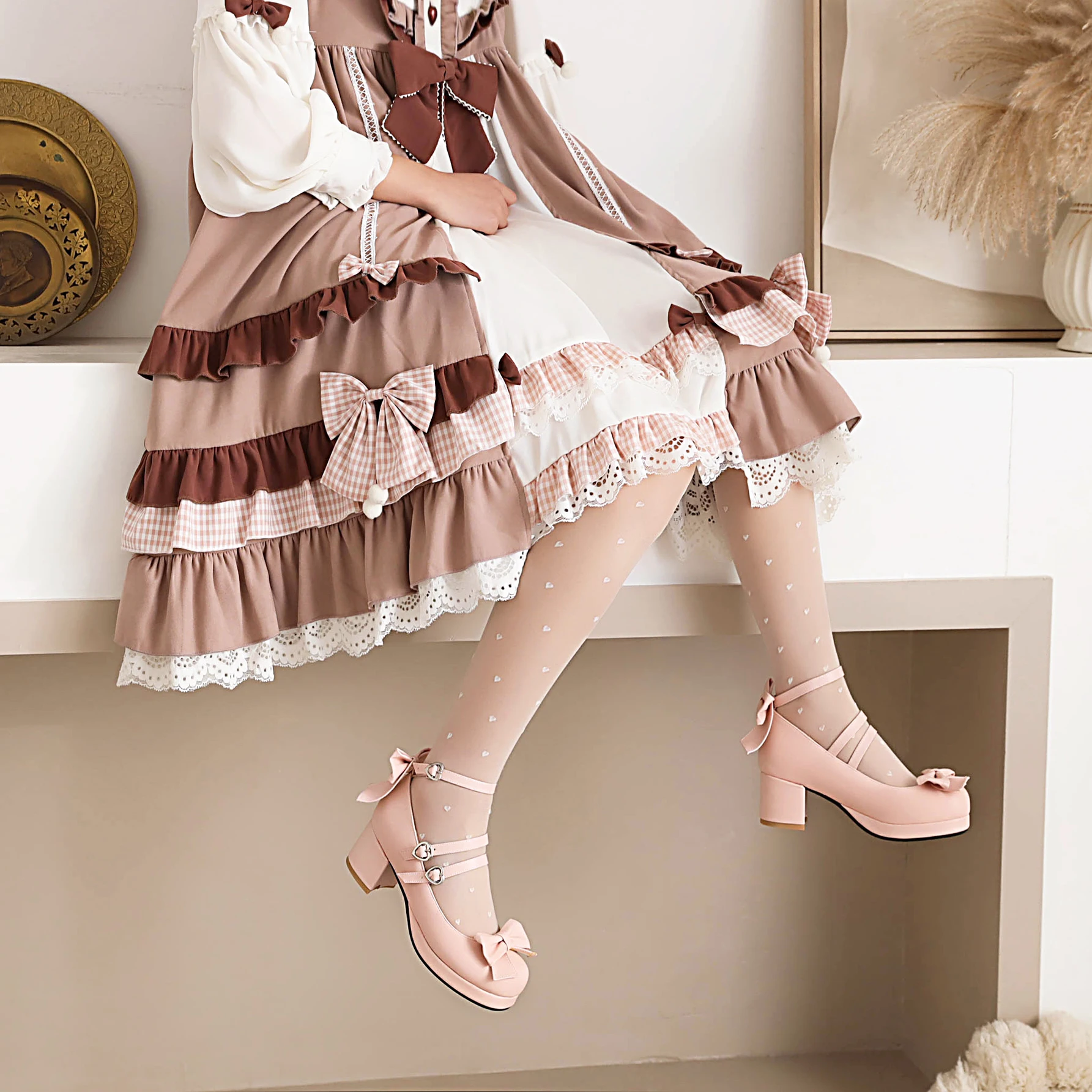 2022 new spring women shoes plus size 22-27.5cm feet length bow buckle shoes cute lolita Preppy fashion all-match anime shoes