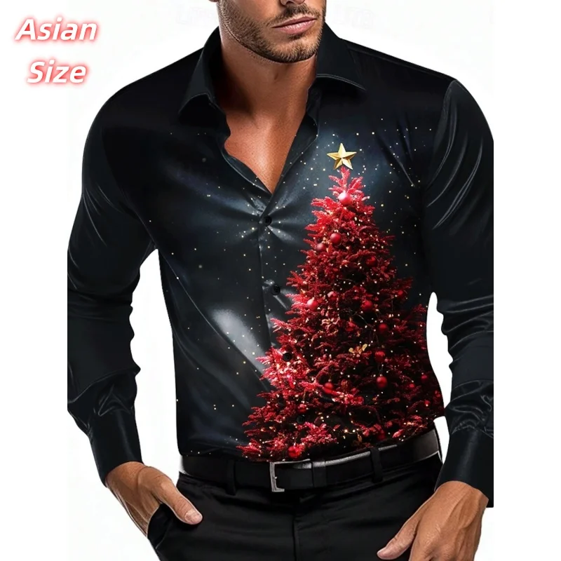 

Christmas Tree Pattern Hawaiian Shirts For Men Women Cool Santa Claus 3D Print Aloha Shirts Casual Tops Loose Long Sleeve Blouse