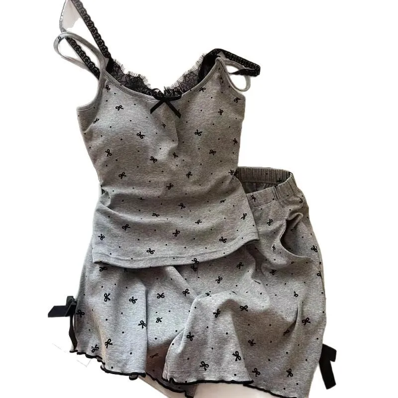 Women's Summer Hot Selling Suspender Sleepwear Home Suit Set with Polka Dot and Chest Cushion Sexy Home Sleepwear Two-Piece Set image 5