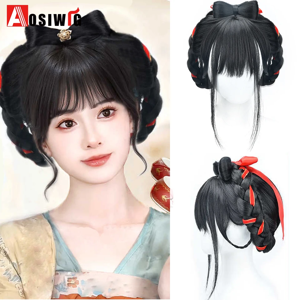 Peluca China Antigua Con Moño Recogido – Fibras Sintéticas, Gorra Ajustable, Ideal Para Cosplay Hanfu Y Disfraces Tradicionales