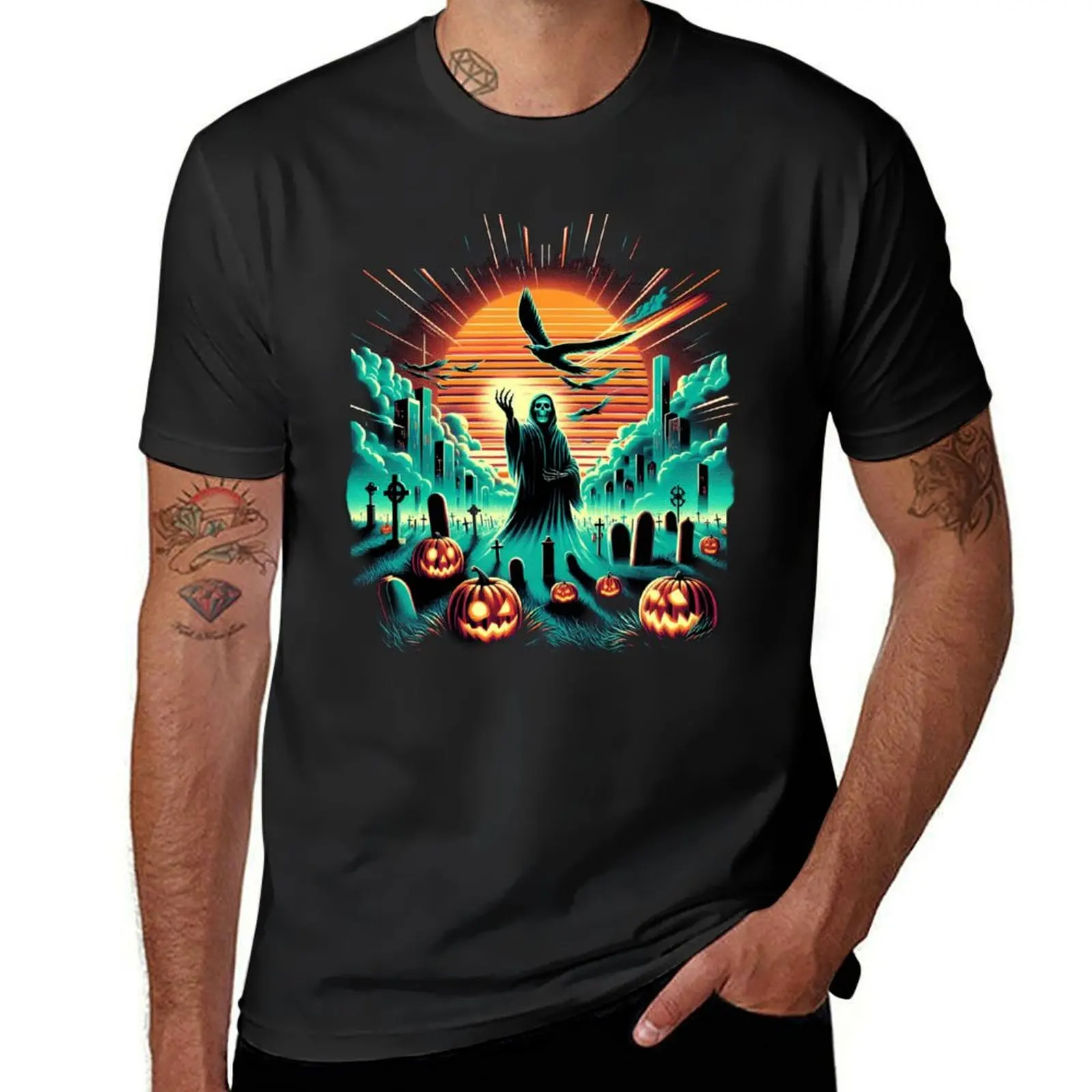 

Phantom Harvest: Ghost Sun & Pumpkins T-Shirt boys whites hippie clothes mens graphic t-shirts funny