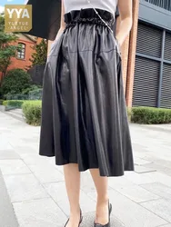 Sheepskin Genuine Leather Skirt Women High Waist Casual Fashion A-Line Skirts Solid Color Elegant Office Lady Knee Length Skirt