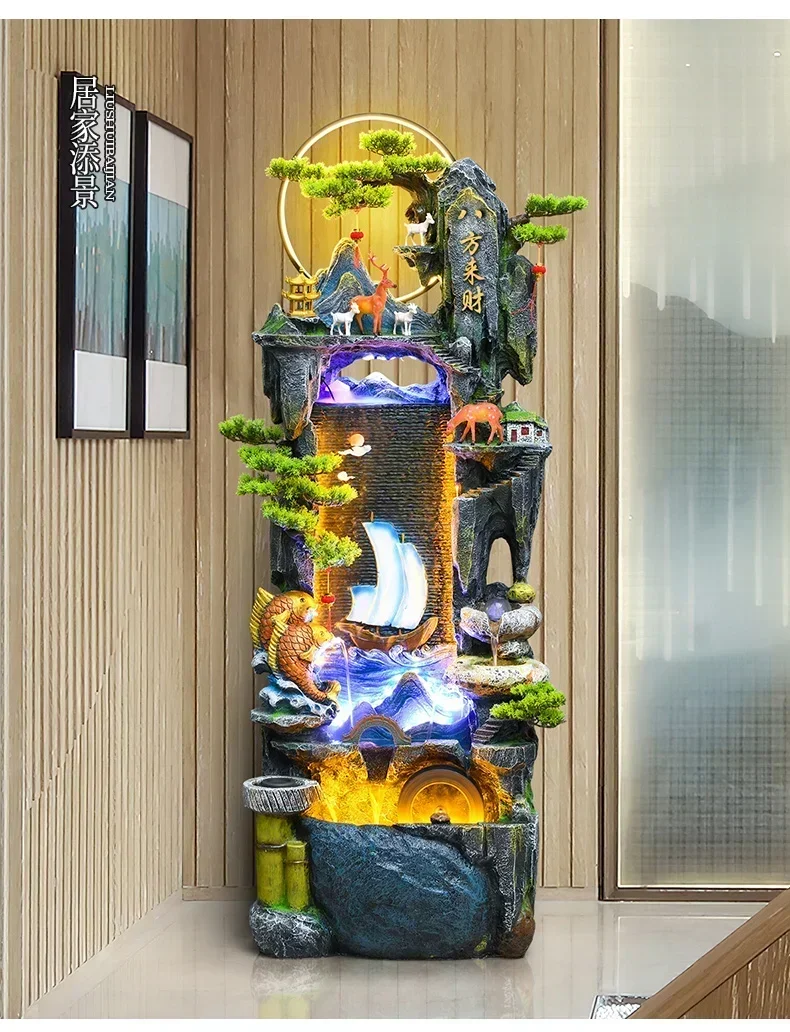 XZQAlpine flowing water makes money Circulating water makes money Living room Windmill ornament Rockery fountain, TV decoration