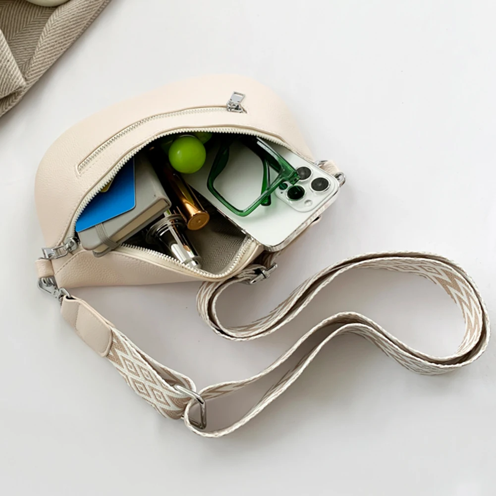 Bolsa feminina crossbody de couro PU, alça larga, bolsa de ombro feminina, bolsa de cintura de banana, designer de luxo, moda, 2024