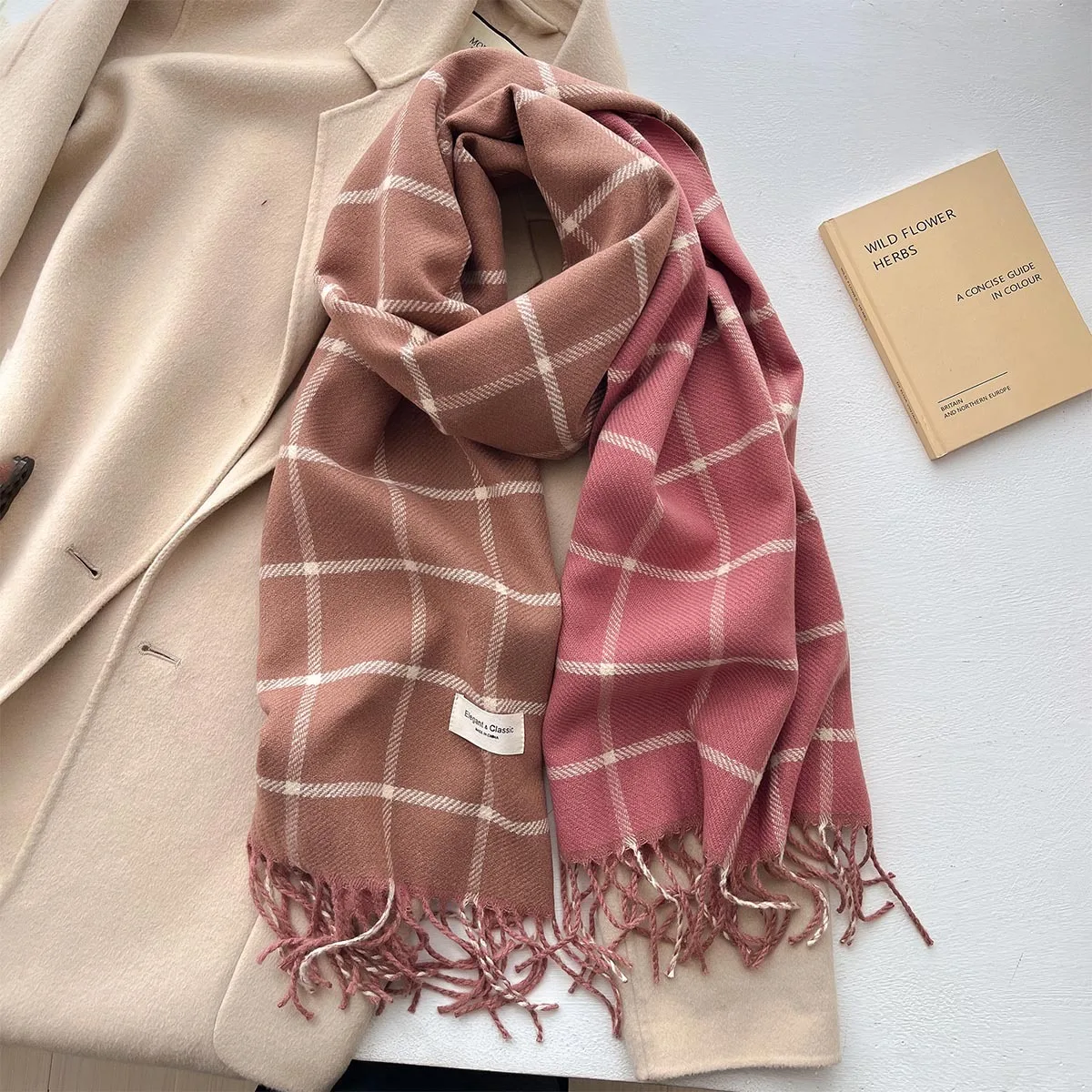 Plaid imitation cashmere scarf autumn and winter simple luxury warm tassel scarf shawl soft waxy thickened shawl woman