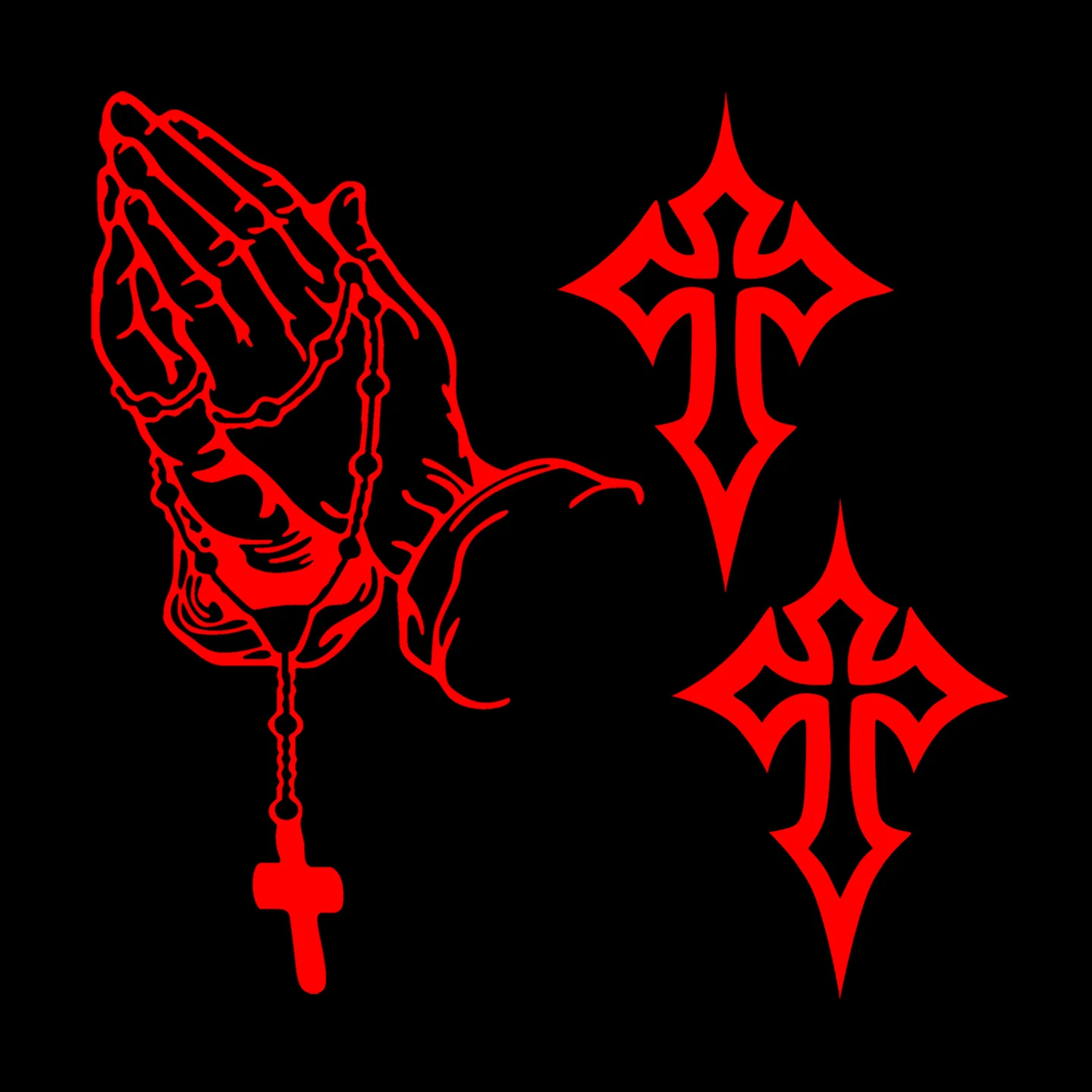 1Set 2D Flat Praying Hand Rosary Gothic Cross Vinyl Sticker,Waterproof Decal For Car Motorcycle Helmet Laptop Decor,Holiday Gift