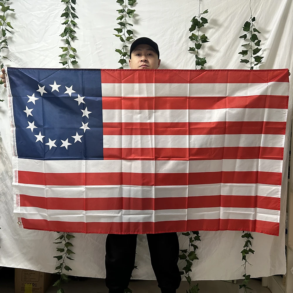TIKI FLAG Betsy Ross 13 Star Flag 3x5fts  90x150cm polyester Betsy Ross US History Flag Circular 13 Star Flag for decoration