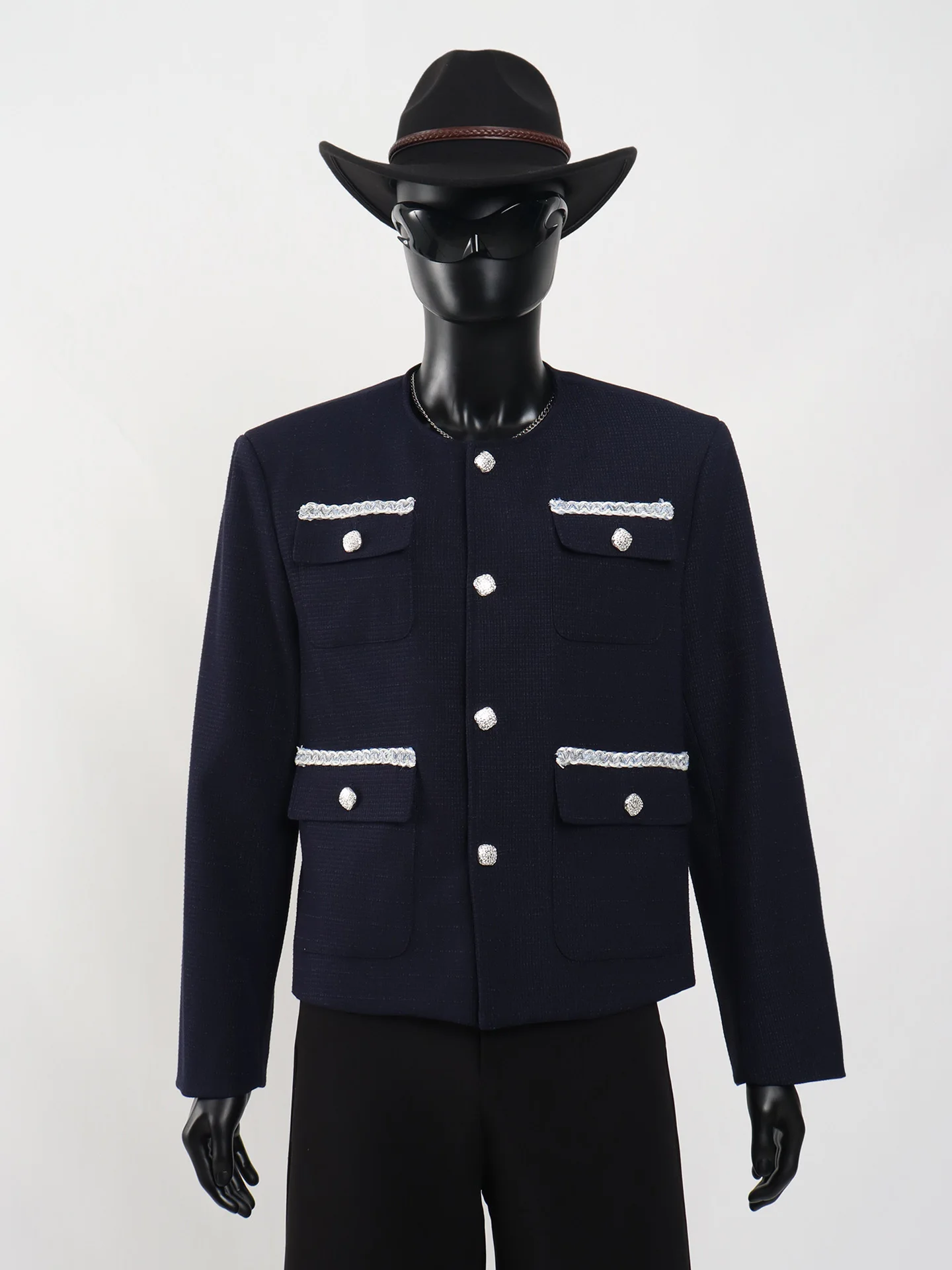 

Вязаная укороченная куртка в стиле пэчворк для мужчин STARLIT: модная повседневная куртка из полиэстера с декоративными пуговицами в стиле Fragrance Style