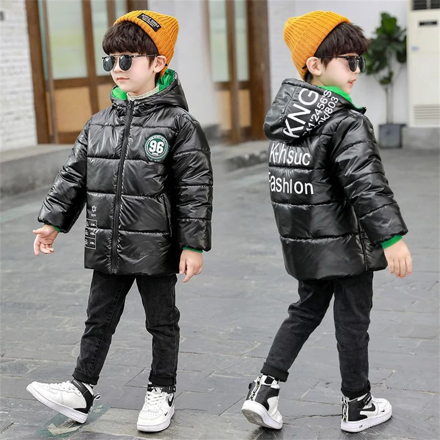 4 6 8 10 12 14 Years Boys Jacket Autumn Winter Thicken Warm Teenager Kids Patchwork Plaid Jackets Fashion Hooded Boys Coat