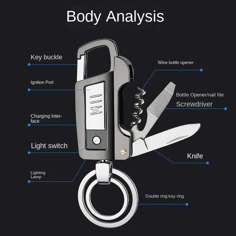 Multifunctional Electric Tungsten Lighter USB Rechargeable Keychain Flashlight Windproof Cigarette Lighter Men\'s Gift