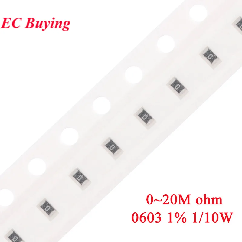 100pcs 1% 0603 SMD Resistor 0R ~ 20M 1/10W 0.1 0.22 10 100 150 220 330 Ohm 1K 2.2K 10K 100K 0.1R 1R 10R 100R 150R 220R 330R 1M
