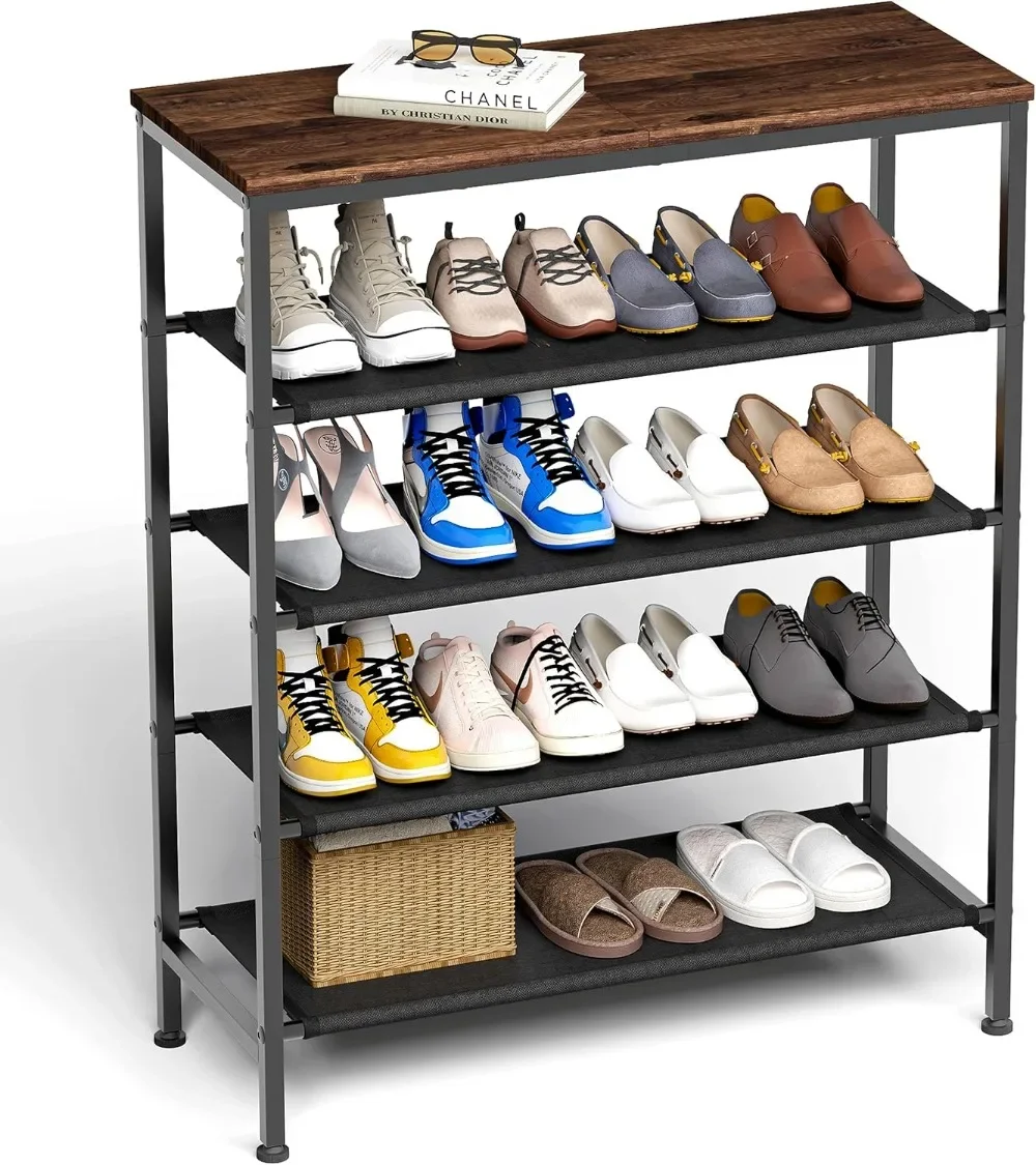 

5 Tier Shoe Rack Organizer for Entryway, Sturdy Black Metal Framed Free Standing Shoe Shelf,Shoe Stand for Garage Closet Hallway