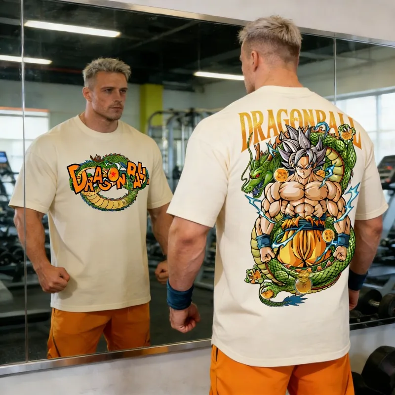 

Летняя футболка оверсайз 2026 в стиле Dragon Ball, 100% хлопок, для спортзала, с принтом Гоку и Шенрона, унисекс, повседневная уличная одежда
