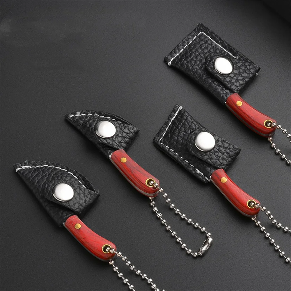 1Pcs Cute Keychain Pendant Tool User-Friendly Pocket Leather Cover Portable Peeler Stylish Stainless Steel Knife for Backpacking