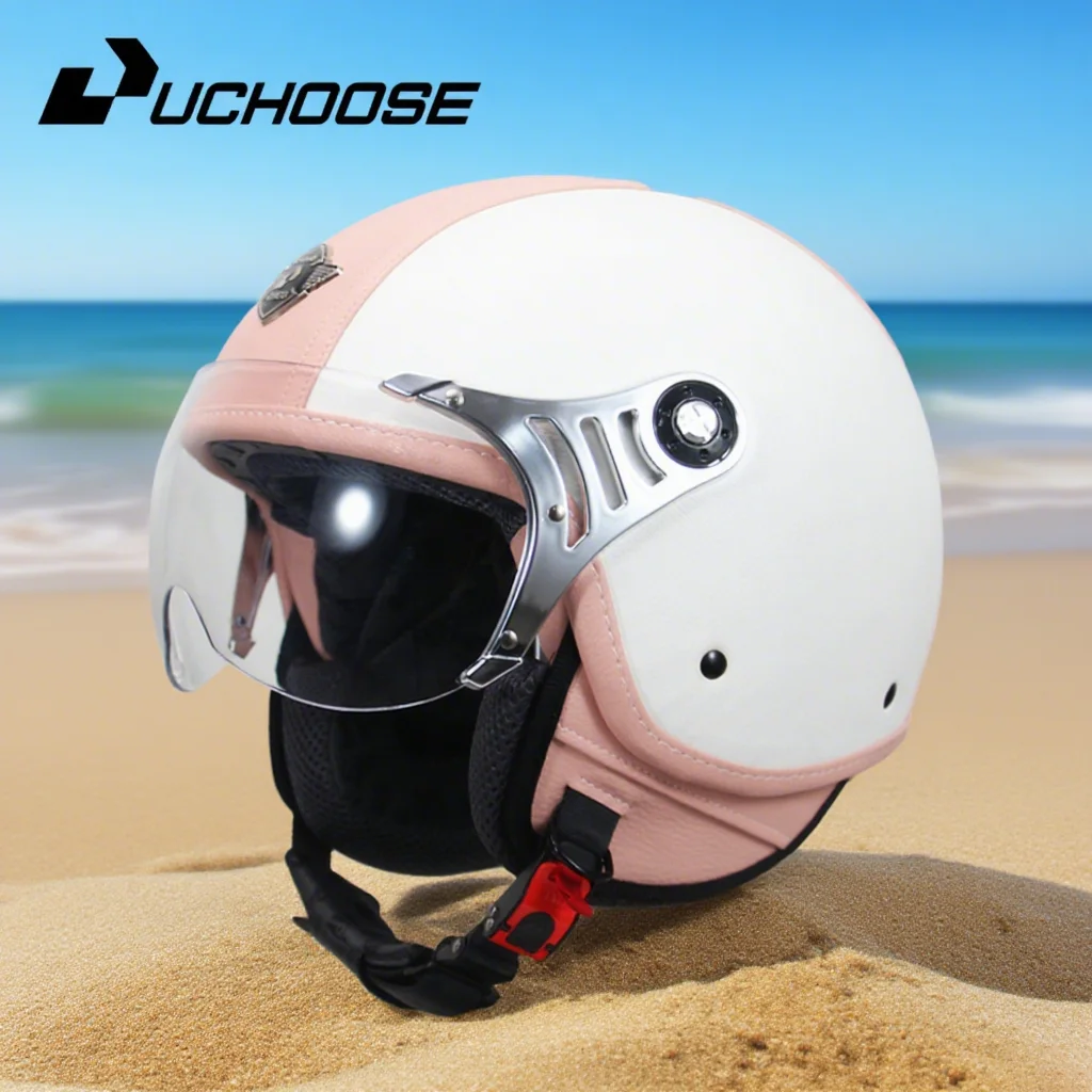 2025年 DOT認証取得 軽量 レトロ 3/4 フェイス - Full Face Motorcycle Helmet With Bluetooth のレビューと価格