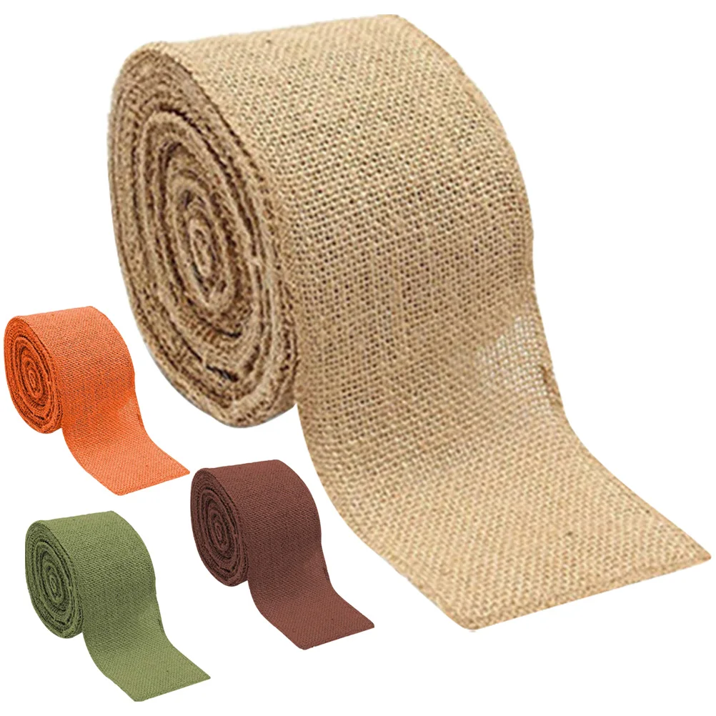 

4 Rolls Imitation Linen Ribbons 10m Long Wear Resistant Present Accessories Multi Function Gift Packing Christmas Supply Retro