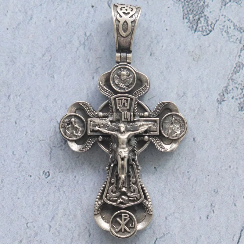 23g Long Big 3D Cross Orthodox Christianity Saints Virgin Mary Holy Trinity Pendant Customized 925 SOLID STERLING Silver High T