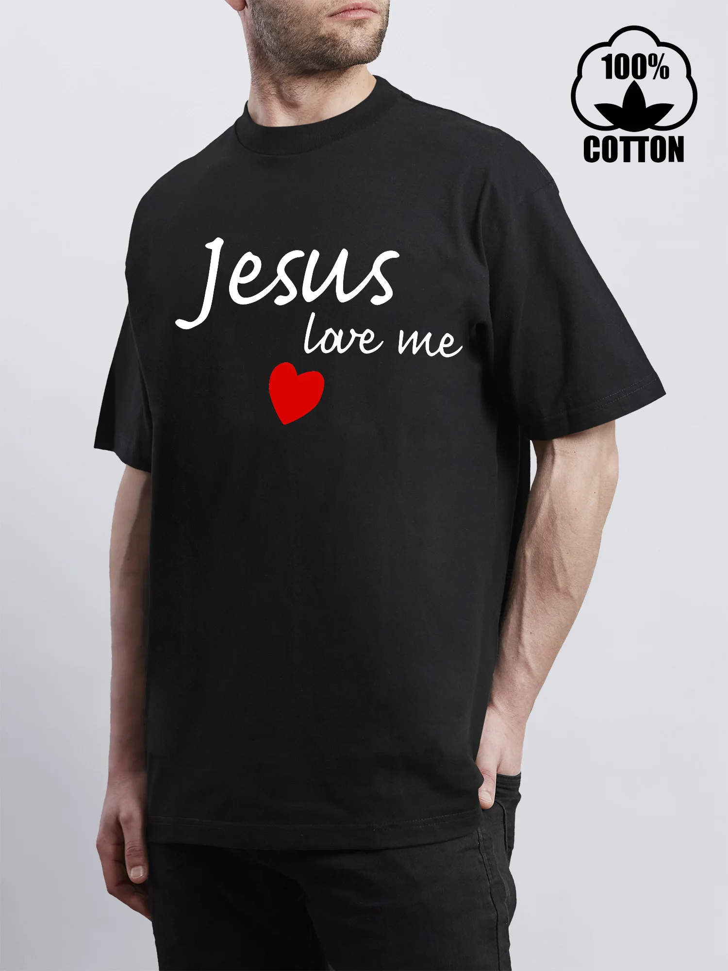 

Мужская футболка «Иисус любит меня» с коротким рукавом и круглым вырезом из чистого хлопка для мужчин