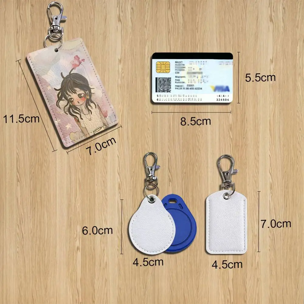 A-Aya Takano Art Rectangle Card Case Leather Card Holder Keychain Key Ring Transportation Card Case