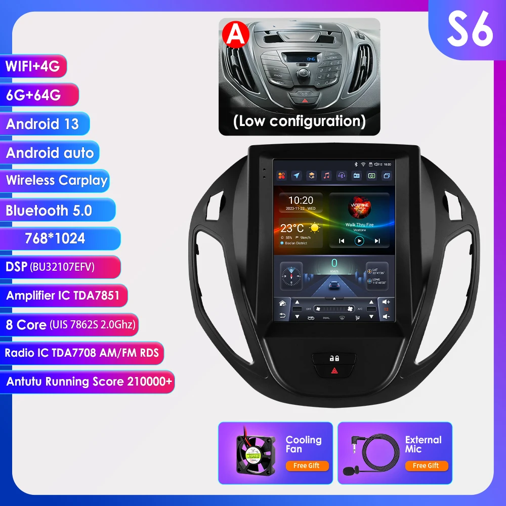 9.7Inch Android13 Autoradio Multimedia Voor Ford Transit Tourneo 2012-2023 Gps Autoradio Carplay 4G Intelligente Speler 360Camera