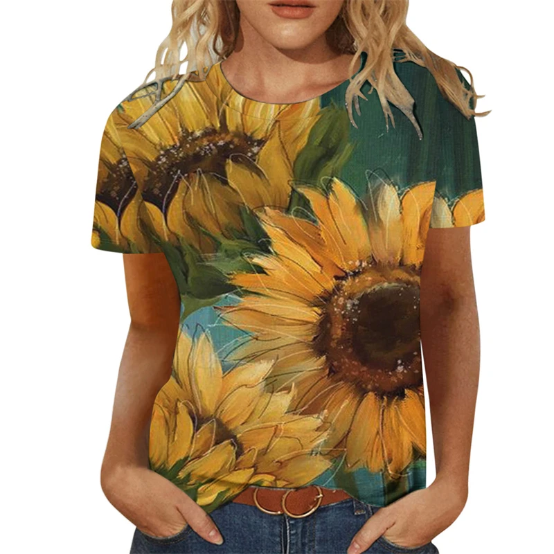 2023 Sunflower Women's T-shirt O-neck Short Sleeve Printing Female Clothes Fashion Street T Shirt Girls Summer Casual Top Tees