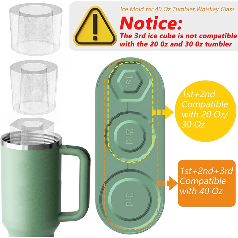 Cylinder Ice Cube Tray For Stanley Cup Tumbler Collapsible Reusable Silicone Ice Molds One-Piece 3-Grid For Drink Juice Coffee