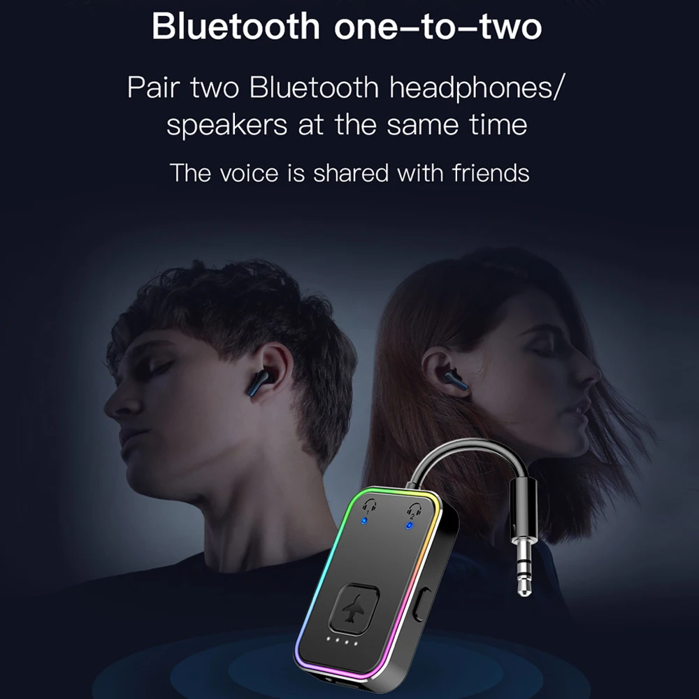 جهاز إرسال بلوتوث لاسلكي 5.3 معدني يدعم أزواج مزدوجين وسماعات الرأس للسفر على الطائرة وأجهزة التلفزيون اللوحية وألعاب الصالة الرياضية