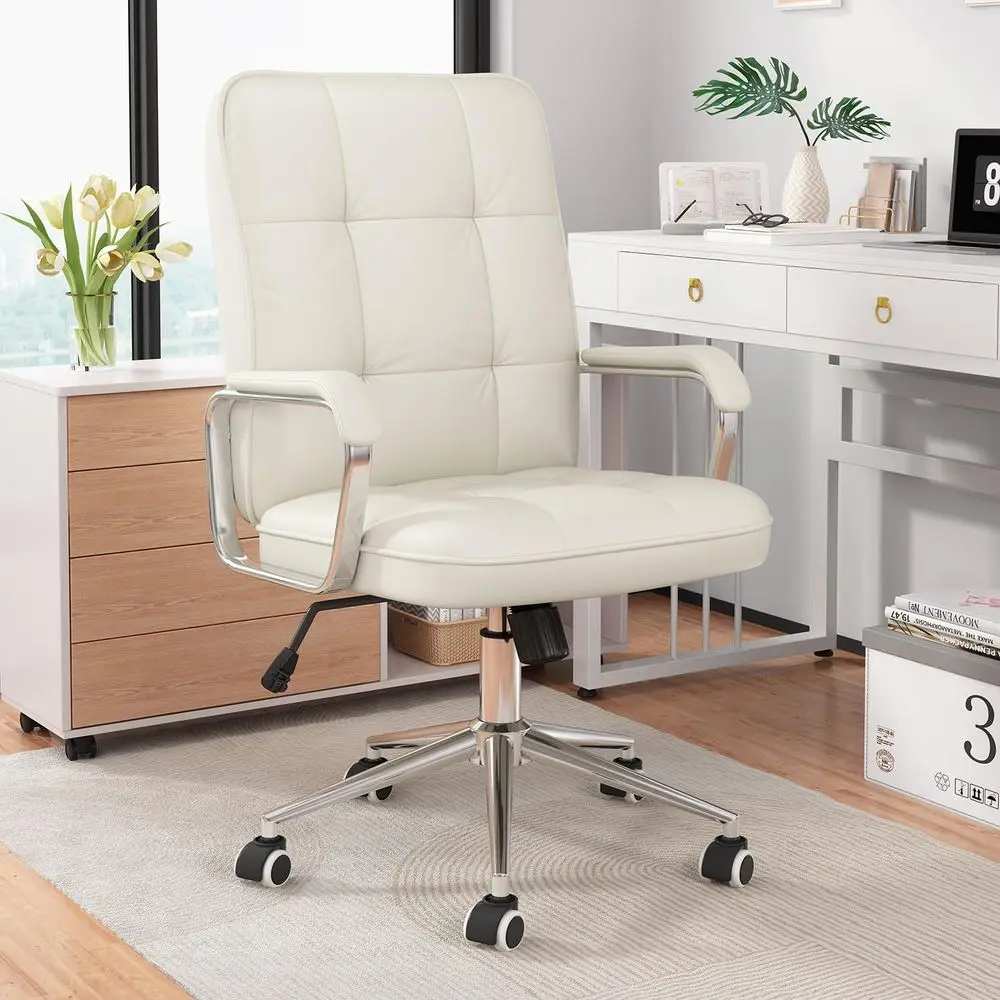 

Leather Swivel Office Chair with Padded Arms, Adjustable Height and Wheels