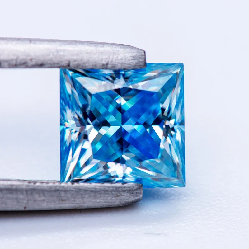 Moissanite batu es warna biru pemotongan putri Lab tumbuh jimat berlian DIY bahan pembuat perhiasan dengan sertifikat GRA