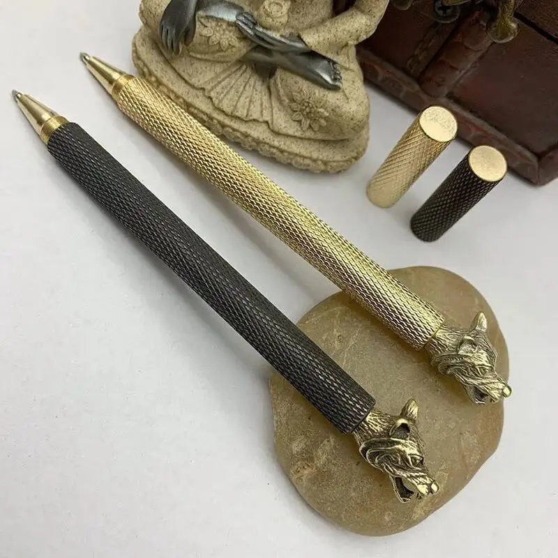 

Цельнометаллическая латунная нейтральная фирменная ручка, рифленая металлическая ручка с Черной головкой волка, фоторучка 0,5 мм