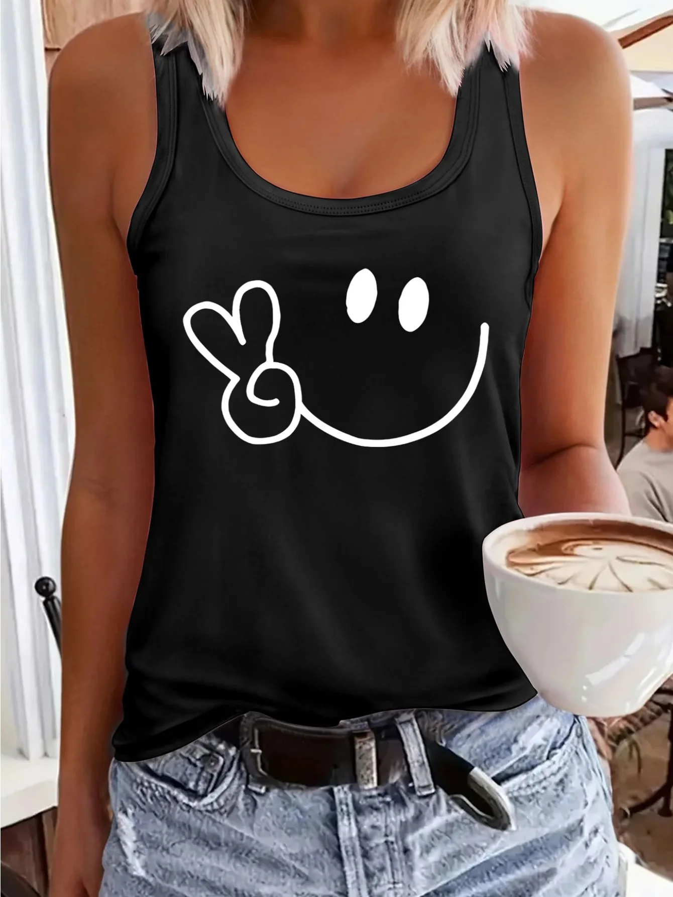 Smile Like A Smile Damen Sommer-Tanktop mit Grafik, Rundhalsausschnitt, ärmelloses T-Shirt, 90er-Jahre-Vintage-T-Shirt, Kleidung für Damen