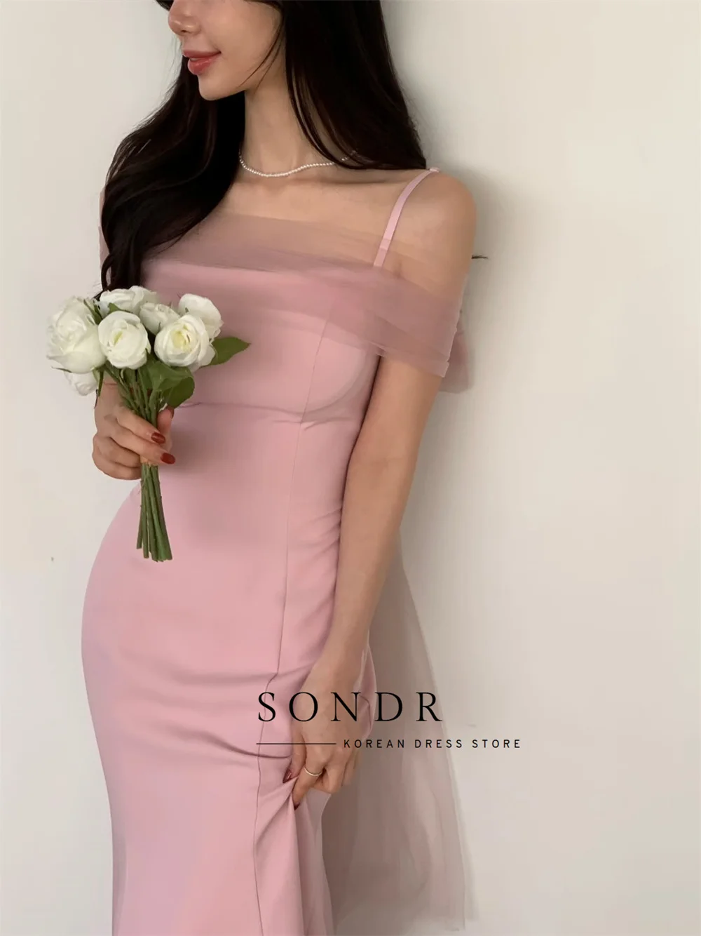 Sondr Pink Elegant Women Evening Dress Korean Style Spaghetti Straps Mermaid Wedding Photography Gown Formal Dresses Customized