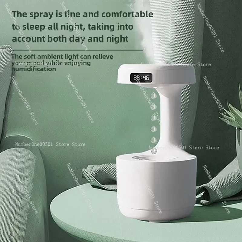 Droplet Backflow Countercurrent Anti-gravity Running Water Humidifier with Clock