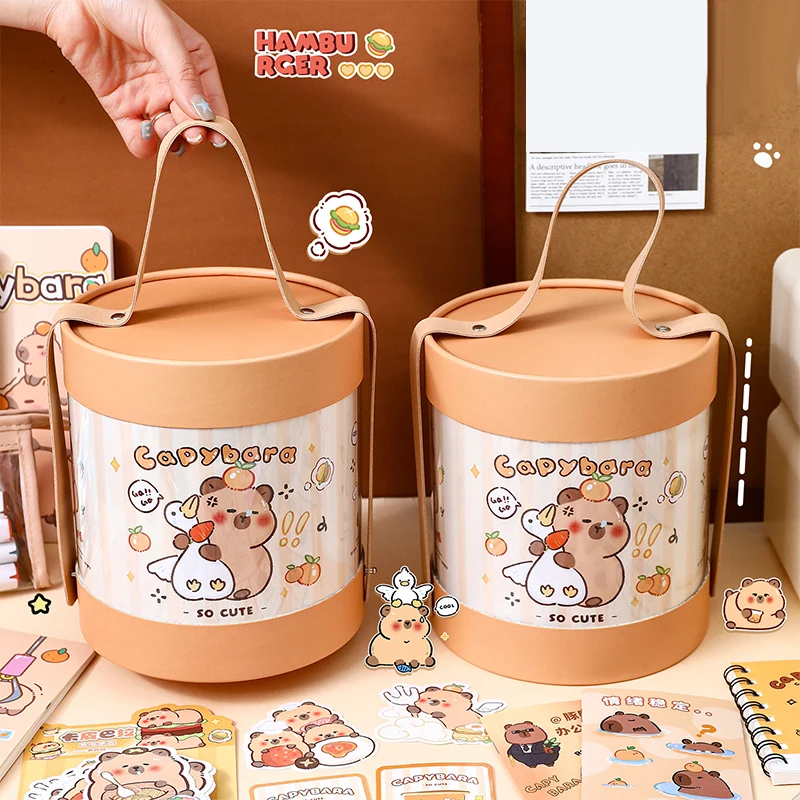 1Set Large Capacity Gift Box Cartoon Capybara Stationery Set Cute Student Stationery Set Portable Abundant Student Prize Gifts